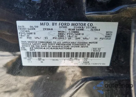 2010 Ford Edge Sel from USA, damaged, VIN 2FMDK4JC8ABA07088